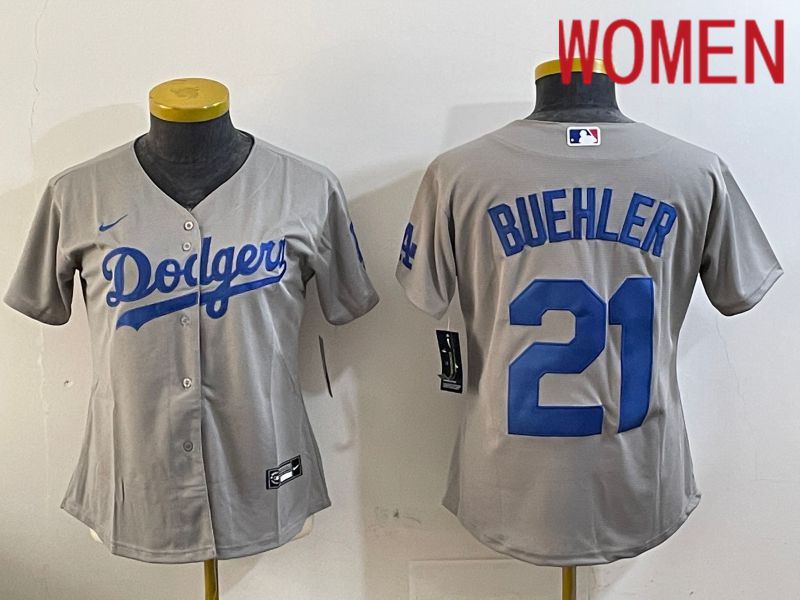 Women Los Angeles Dodgers #21 Buehler Grey Game 2024 Nike MLB Jersey style 1121->women mlb jersey->Women Jersey